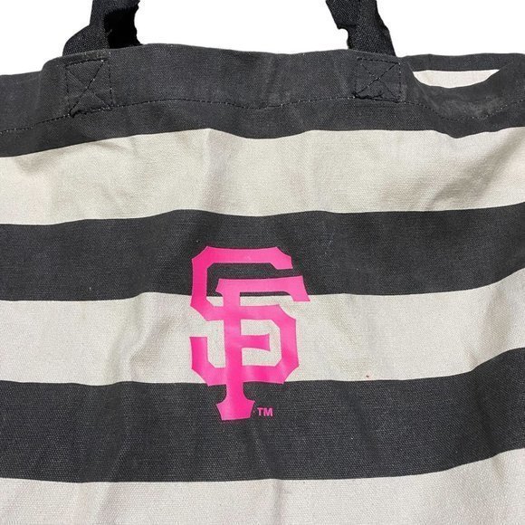 San Francisco Giants MLB Genuine Merchandise‎ Striped Tote Bag Black Cream Pink - Picture 2 of 9